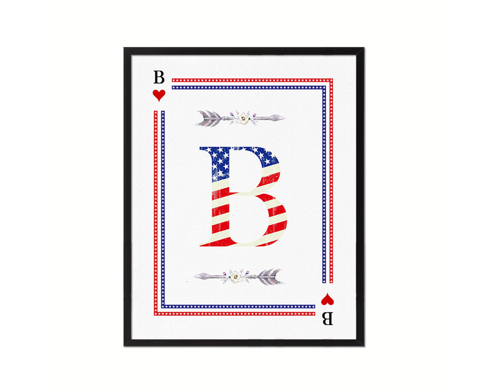 Letter B Personalized Initial American Flag Playing Card Framed Prints Wall Art