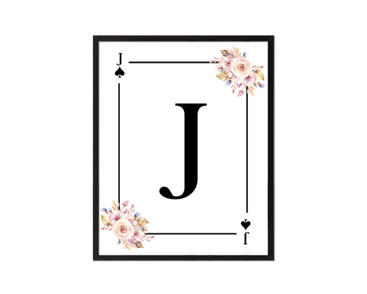 Letter J Custom Initial Boho Monogram Playing Card Framed Prints Wall Art