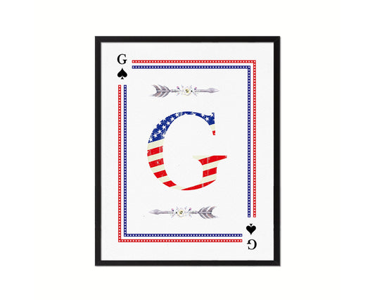 Letter G Personalized Initial American Flag Playing Card Framed Prints Wall Art