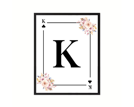 Letter K Custom Initial Boho Monogram Playing Card Framed Prints Wall Art