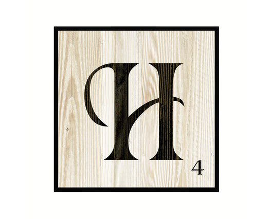Letter H Custom Scrabble Sign Framed Prints Wall Art Decor Gifts, Wood