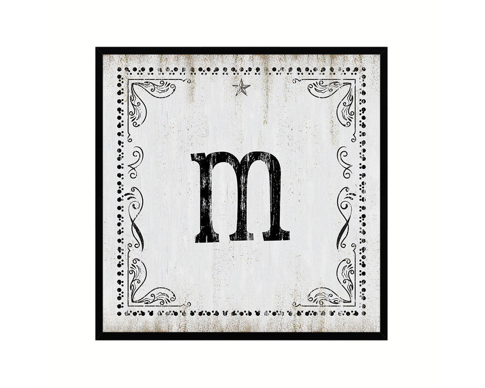 Letters M Custom Monogram Name Sign Framed Prints Wall Art Décor, White Wash
