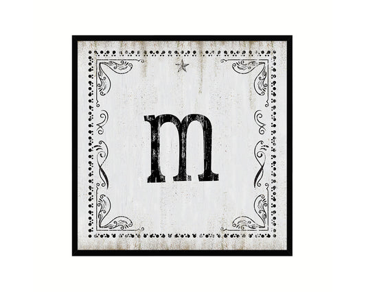 Letters M Custom Monogram Name Sign Framed Prints Wall Art Décor, White Wash