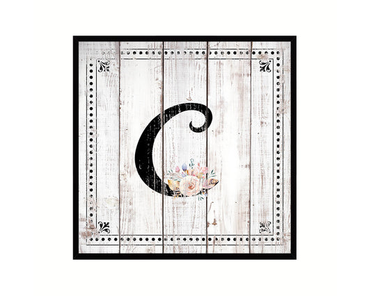 Letters C Custom Monogram Name Sign Framed Prints Wall Art Décor, White Wash Wood