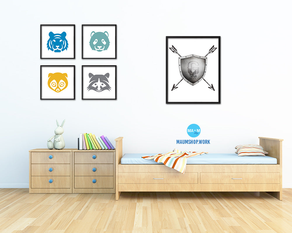 Letter G Medieval Castle Knight Shield Custom Monogram Framed Prints Wall Art