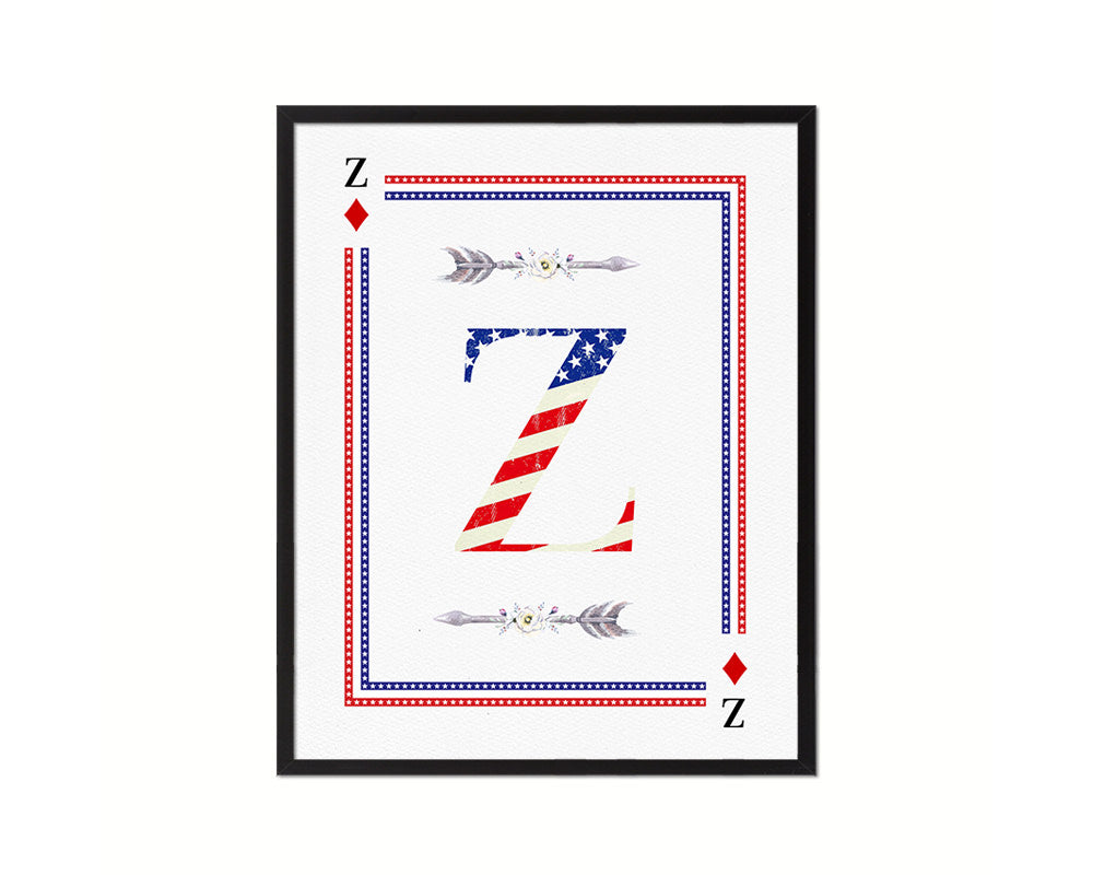 Letter Z Personalized Initial American Flag Playing Card Framed Prints Wall Art