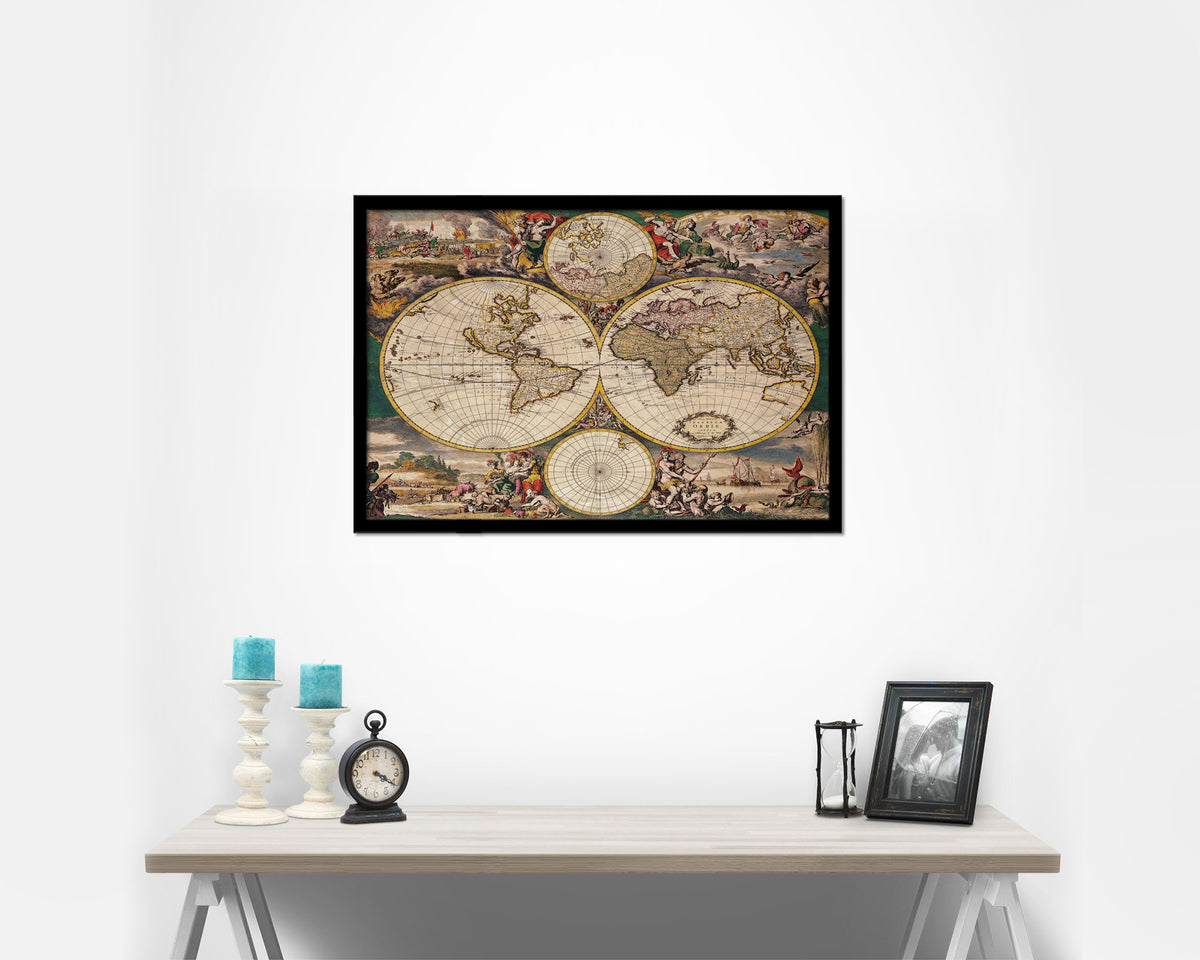 World hemispheres Frederick De Wit Amsterdam 1668 Historical Map Framed Print Art Wall Decor Gifts