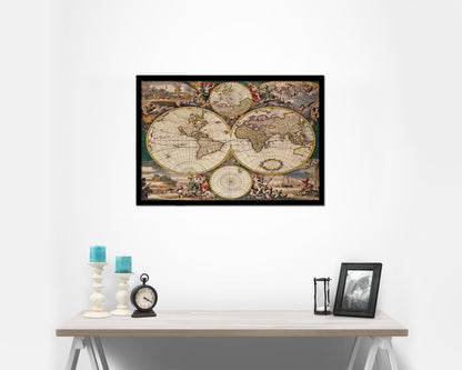 World hemispheres Frederick De Wit Amsterdam 1668 Historical Map Framed Print Art Wall Decor Gifts
