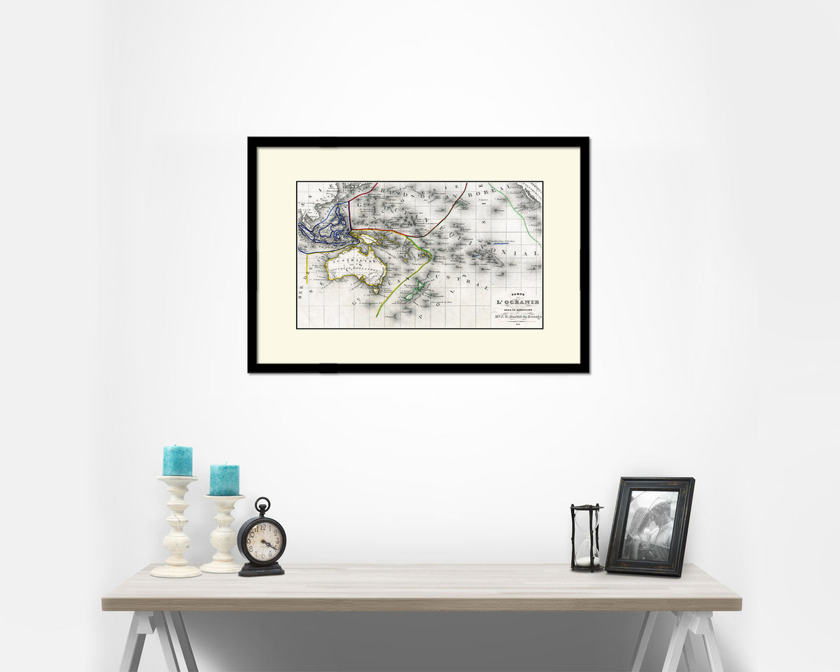 Australia New Zealand Oceania Old Map Framed Print Art Wall Decor Gifts