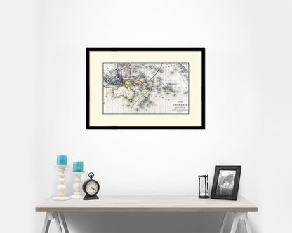 Australia New Zealand Oceania Old Map Framed Print Art Wall Decor Gifts