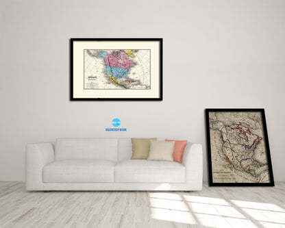 North America United States Canada Mexico Old Map Framed Print Art Wall Decor Gifts