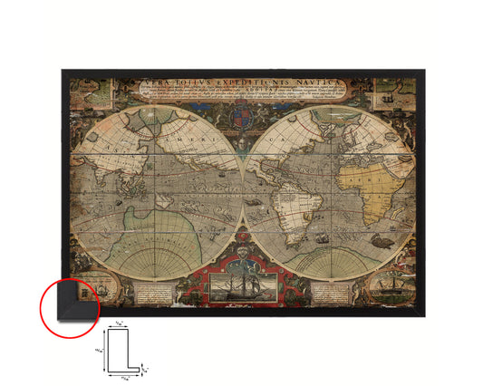Vera Totius Expeditionis Nautica Double Hemisphere World Antique Map Framed Print Art Gifts