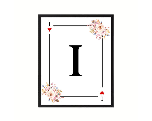 Letter I Custom Initial Boho Monogram Playing Card Framed Prints Wall Art
