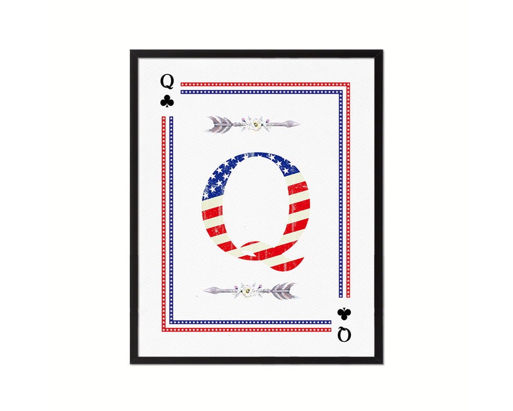 Letter Q Personalized Initial American Flag Playing Card Framed Prints Wall Art