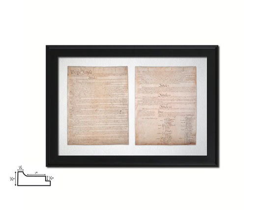 Constitution We the people US Historical Print Art Wood Framed Wall Decor Gifts, 12" x 16"
