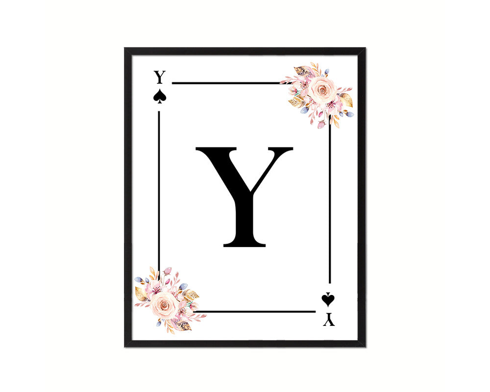 Letter Y Custom Initial Boho Monogram Playing Card Framed Prints Wall Art