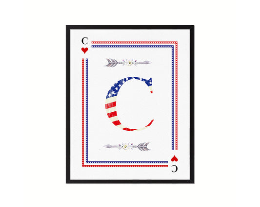 Letter C Personalized Initial American Flag Playing Card Framed Prints Wall Art