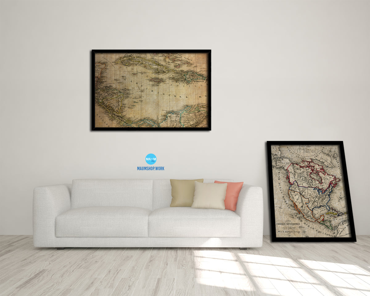 Caribbean Cuba Jamaica Styler 1875 Vintage Map Framed Print Art Wall Decor Gifts