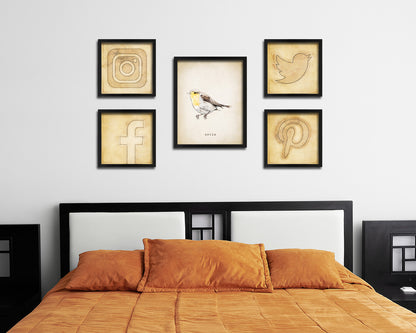 Robin Vintage Bird Fine Art Paper Prints Home Decor Wall Art Gifts