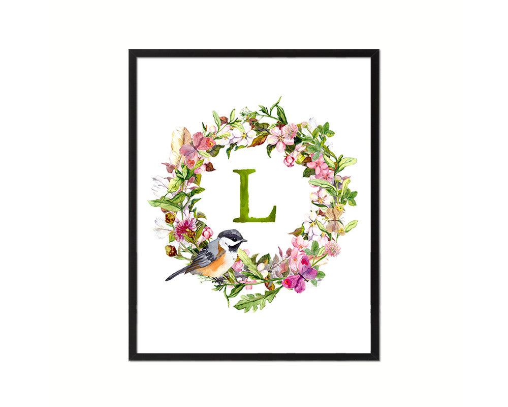 Letter L Custom Floral Wreath Monogram Framed Prints Wall Art