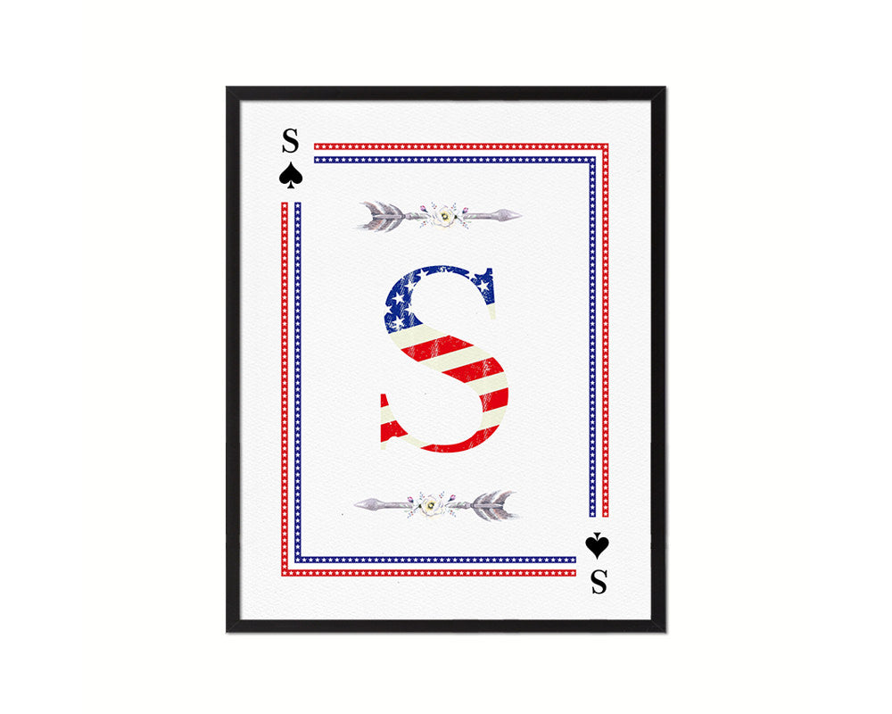 Letter S Personalized Initial American Flag Playing Card Framed Prints Wall Art