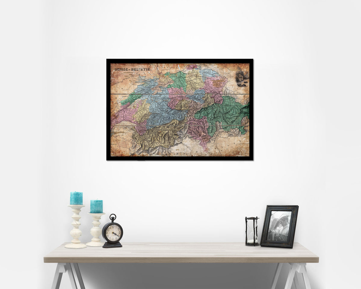 Switzerland the 19th Century Trousset Encyclopedia 1886-1891 Antique Map Print Art Frame