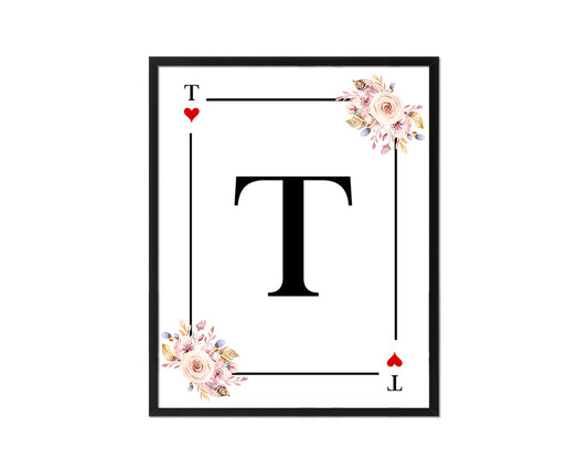Letter T Custom Initial Boho Monogram Playing Card Framed Prints Wall Art
