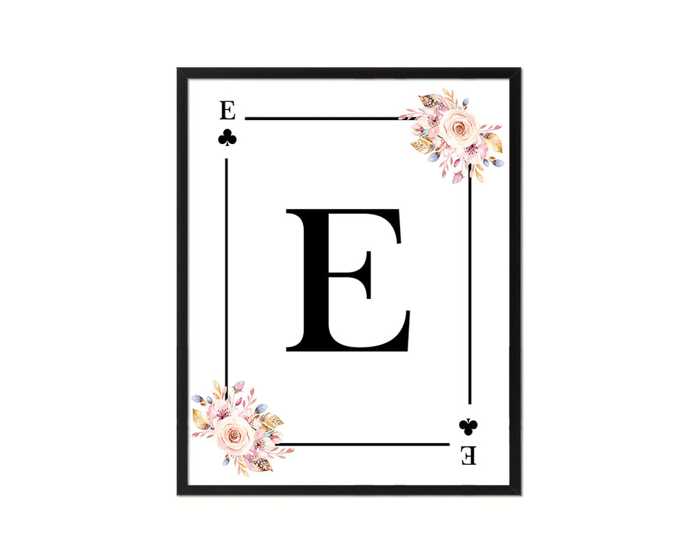 Letter E Custom Initial Boho Monogram Playing Card Framed Prints Wall Art
