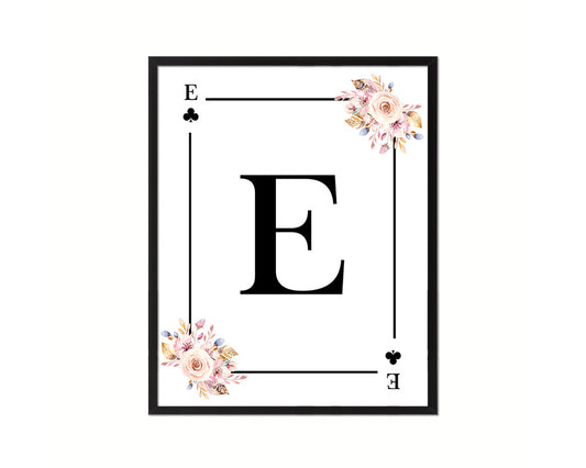 Letter E Custom Initial Boho Monogram Playing Card Framed Prints Wall Art