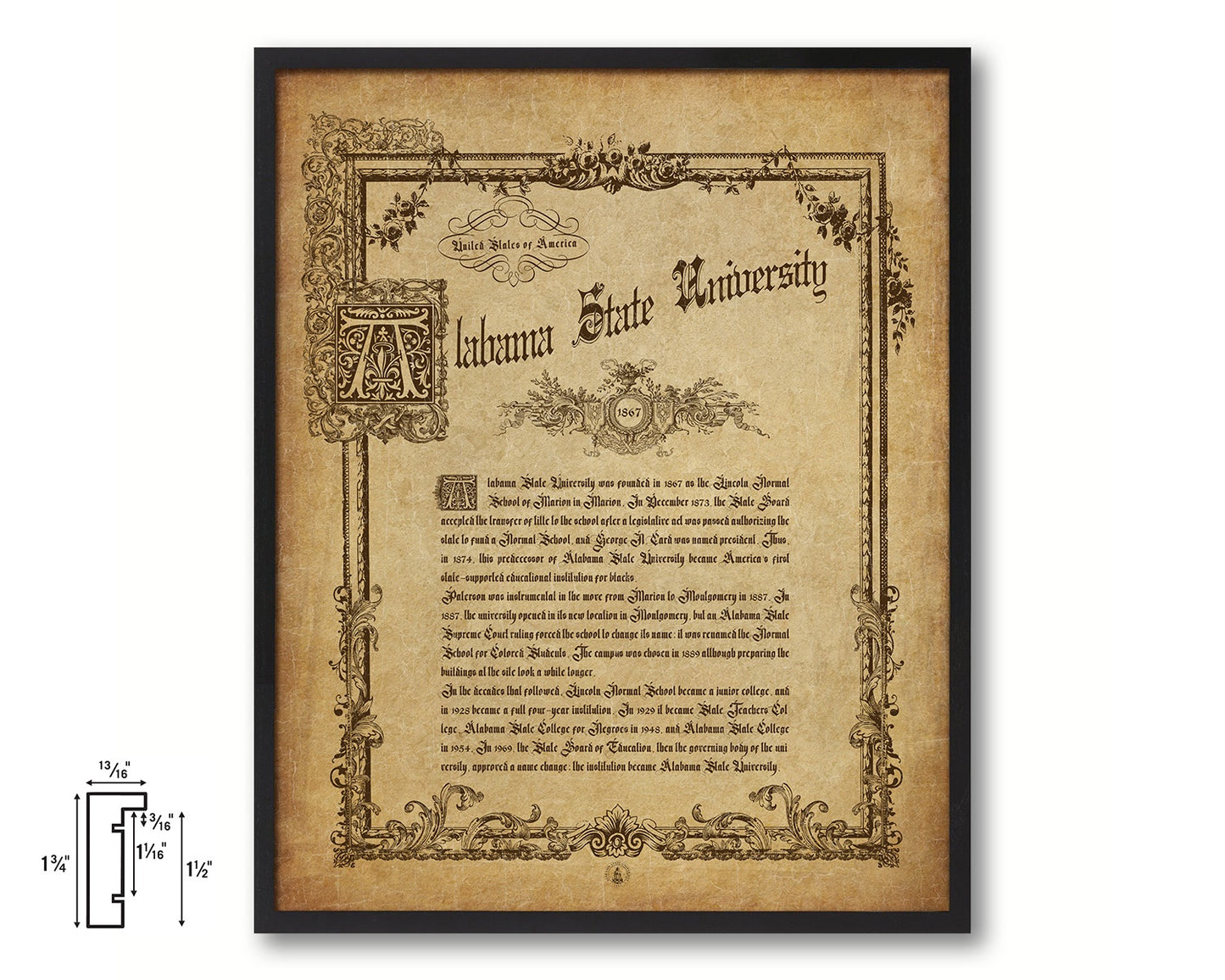 Alabama State University, Alabama, Custom Framed Document Print Wall Art Decor Gifts