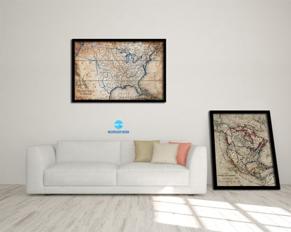 United States Antique Map Framed Print Art Wall Decor Gifts