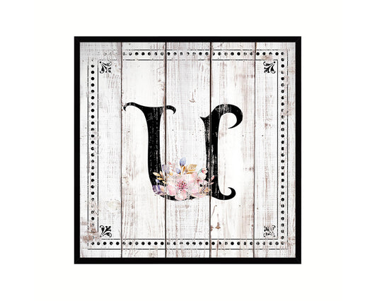 Letters U Custom Monogram Name Sign Framed Prints Wall Art Décor, White Wash Wood