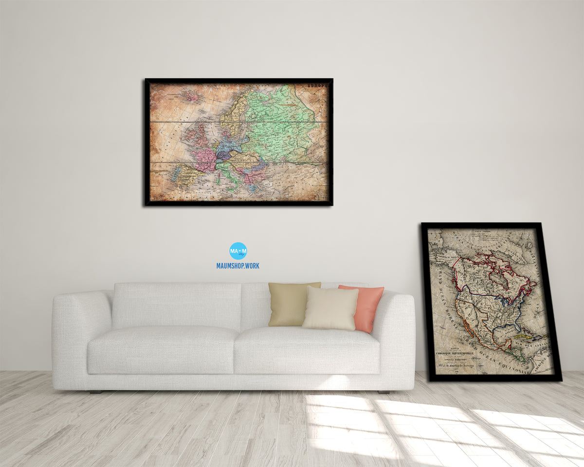Europe 1875 Antique Map Framed Print Art Wall Decor Gifts