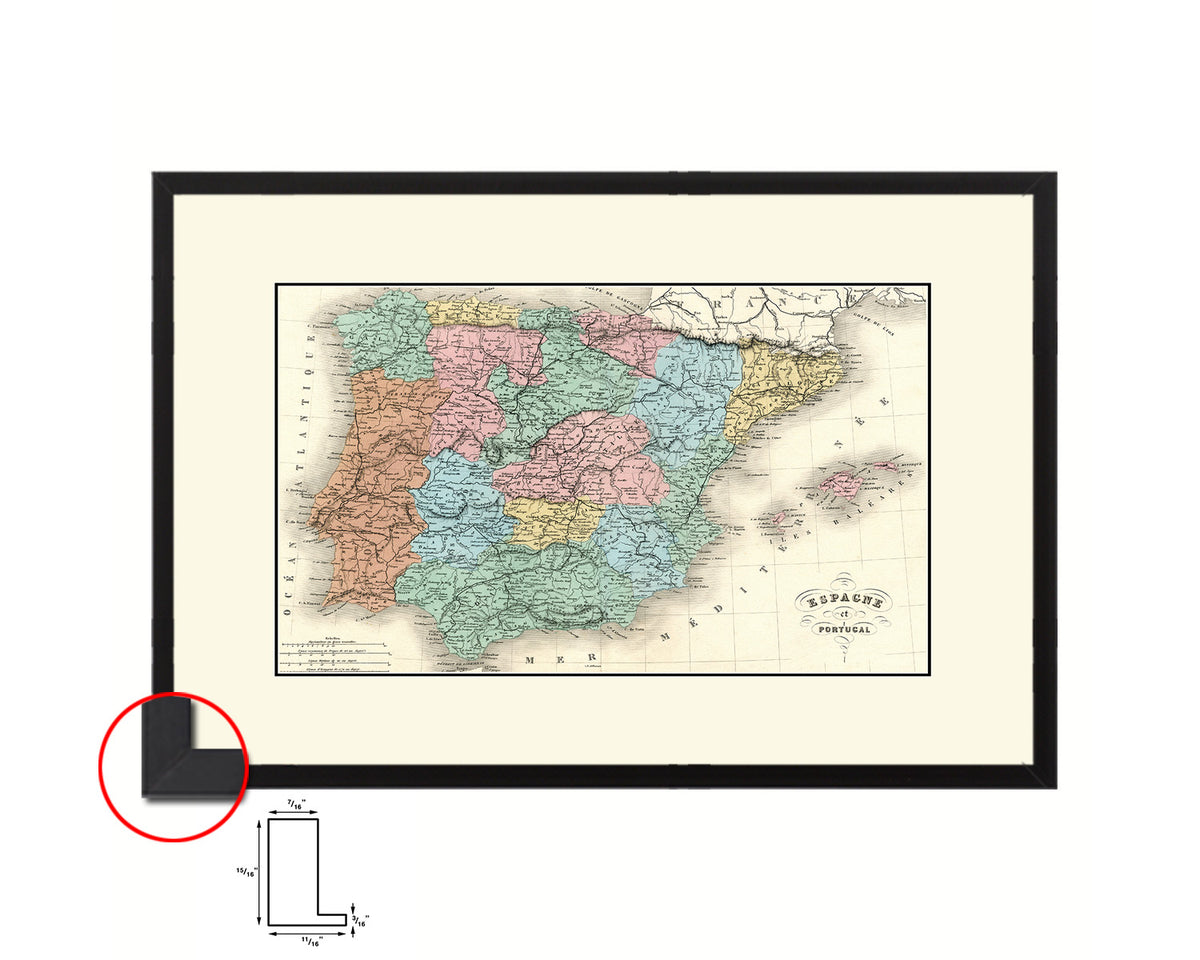 Spain and Portugal 1846 Old Map Framed Print Art Wall Decor Gifts