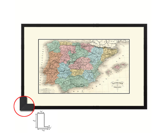 Spain and Portugal 1846 Old Map Framed Print Art Wall Decor Gifts