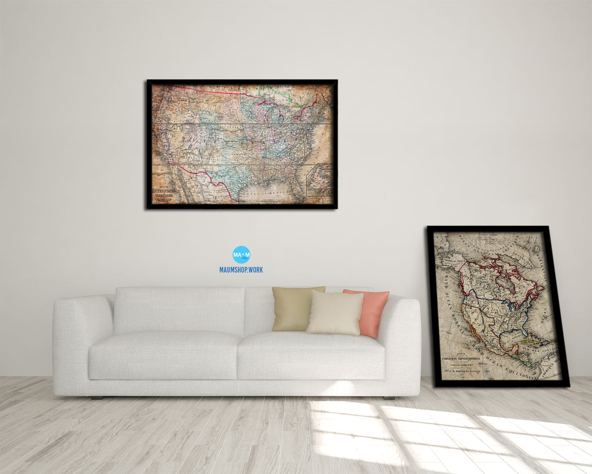 United States Mitchell 1870 Antique Map Framed Print Art Wall Decor Gifts