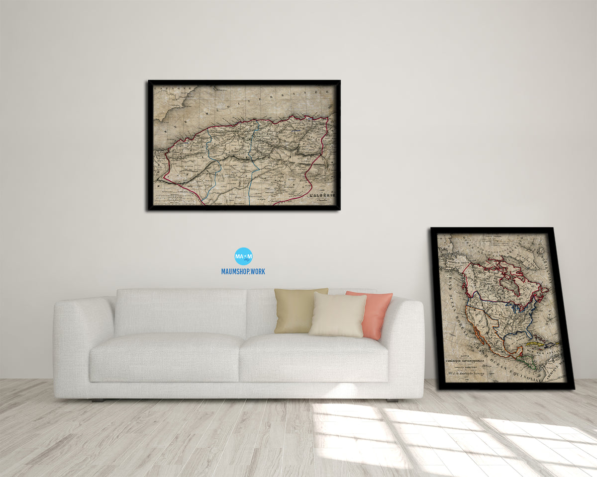 Algeria Africa Historical Map Framed Print Art Wall Decor Gifts