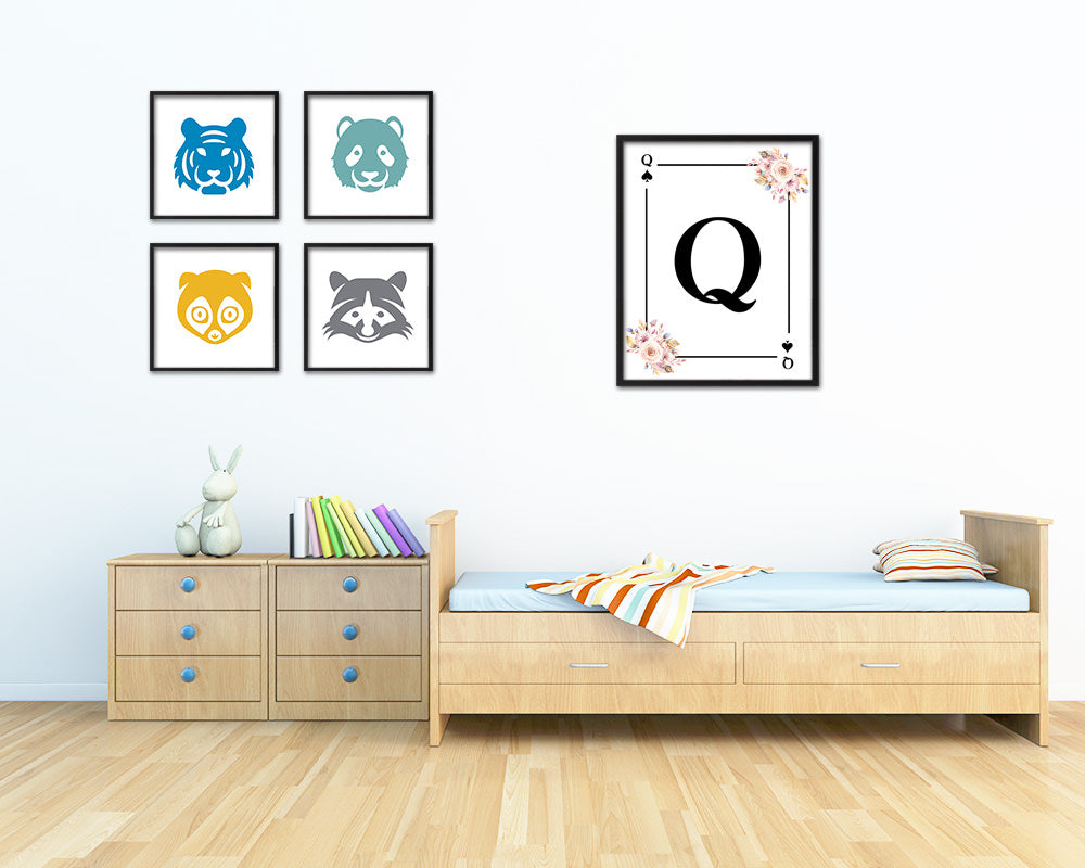 Letter Q Custom Initial Boho Monogram Playing Card Framed Prints Wall Art