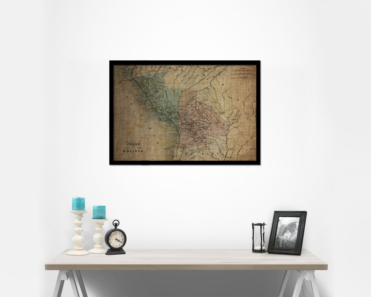 Peru and Bolivia Vintage Map Framed Print Art Wall Decor Gifts