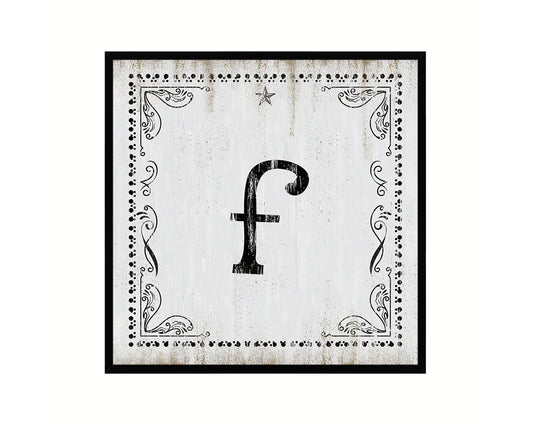 Letters F Custom Monogram Name Sign Framed Prints Wall Art Décor, White Wash