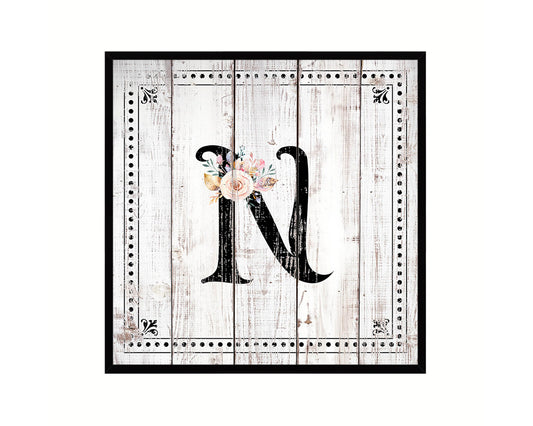 Letters N Custom Monogram Name Sign Framed Prints Wall Art Décor, White Wash Wood
