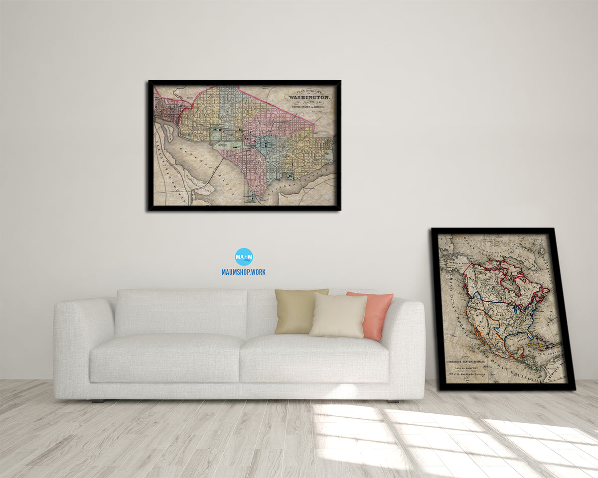 Washington DC Historical Map Framed Print Art Wall Decor Gifts