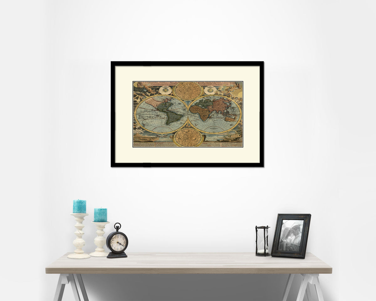 World Old Map Framed Print Art Wall Decor Gifts