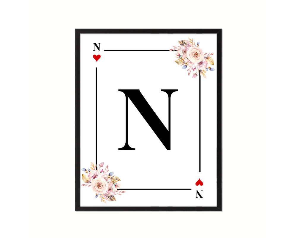 Letter N Custom Initial Boho Monogram Playing Card Framed Prints Wall Art