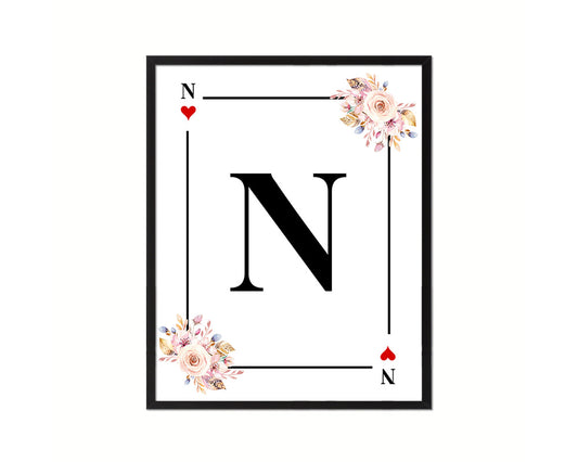 Letter N Custom Initial Boho Monogram Playing Card Framed Prints Wall Art