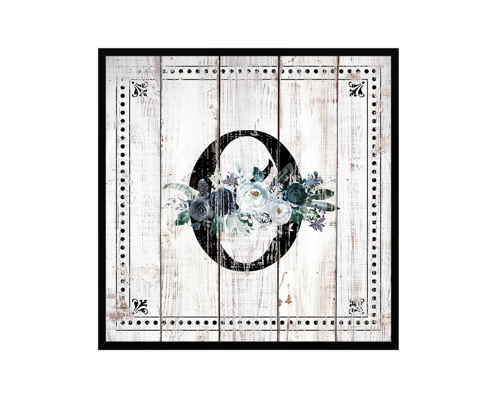 Number 0 Custom Monogram Name Sign Framed Prints Wall Art Décor, White Wash Wood