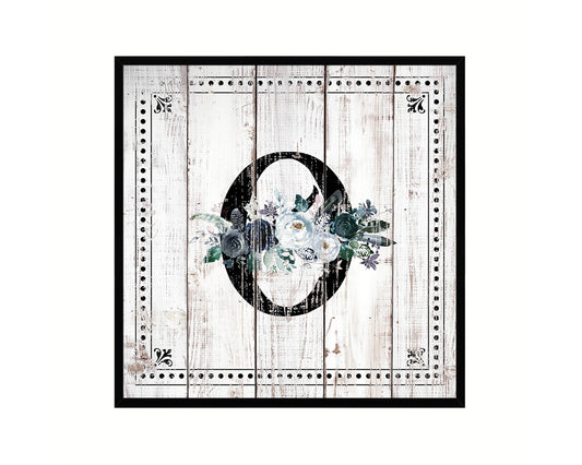 Number 0 Custom Monogram Name Sign Framed Prints Wall Art Décor, White Wash Wood