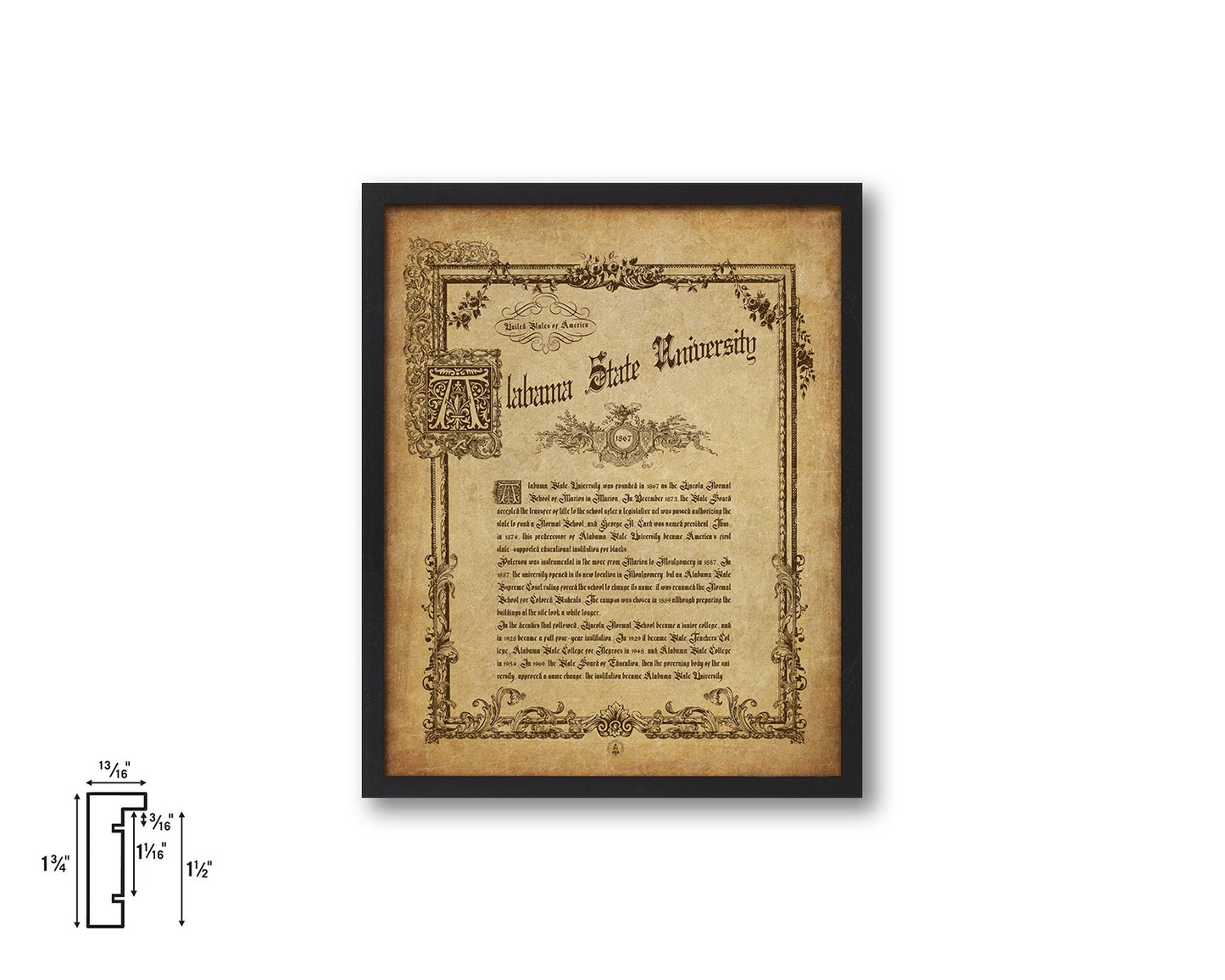 Alabama State University, Alabama, Custom Framed Document Print Wall Art Decor Gifts