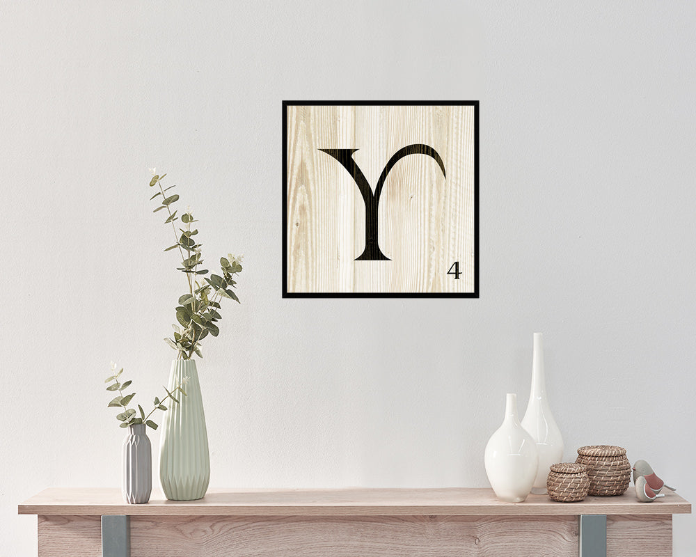 Letter Y Custom Scrabble Sign Framed Prints Wall Art Decor Gifts, Wood