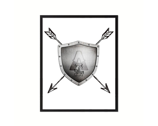 Letter A Medieval Castle Knight Shield Custom Monogram Framed Prints Wall Art